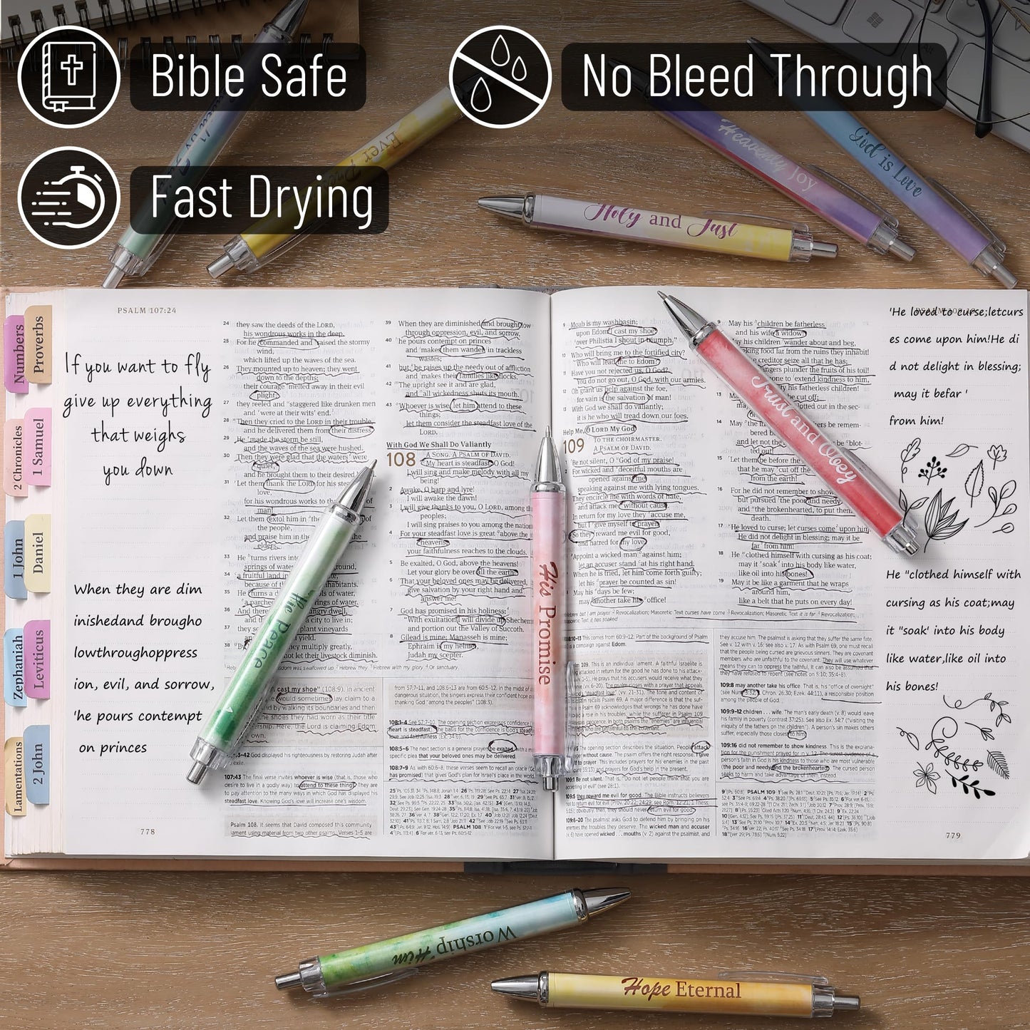 Mr. Pen- Christian Pen Set, 10 Pack, Gradient Style, Black Ink, Bible Verse Pens, Christian Pens for Women