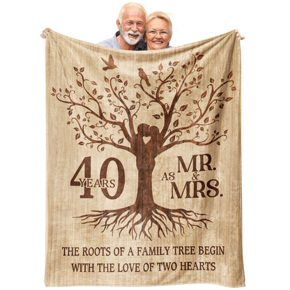 Happy 40th Anniversary Wedding Gifts, Flannel Soft Blanket Decor, 40th Anniversary Romantic Gifts for Couple Husband, Best 40 Year Wedding Anniversary Decorations - 50x60 inches