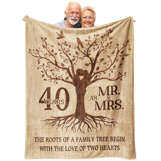 Happy 40th Anniversary Wedding Gifts, Flannel Soft Blanket Decor, 40th Anniversary Romantic Gifts for Couple Husband, Best 40 Year Wedding Anniversary Decorations - 50x60 inches