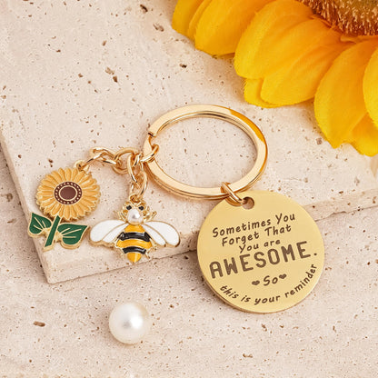 Sunflower Keychains Inspirational Gifts for Women - Motivational Keyring Friendship Keychain Gift, Yellow Sunflower Bee Key Chain for Him Her Friend Coworker Purse Wallet Handbags Backpack