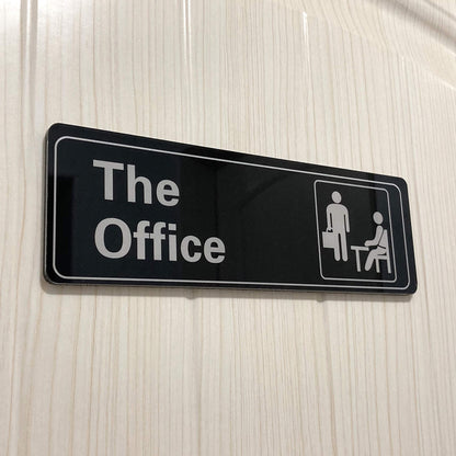 HOHAJIU The Office Sign Self-Adhesive Acrylic Sign for Door or Wall 9 X 3 Inch Name Plate for Your Office (Black and White)