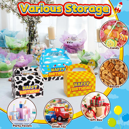 Bsenhe 16PCS Cartoon Gift Bag, Cartoon Birthday Decorations Goodie Bags Party Favor Boxes for Theme Birthday Party Supplies Sky White Cloud Cow Print Candy Bags