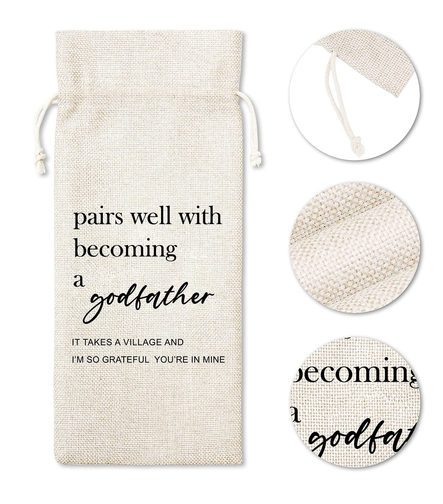 Godfather Gift Wine Bag, Wine Bag For Godfather, Godparent, Uncle, Baptism, 1 Pc Wine Bottle Cover Gift Bag (Hf06)