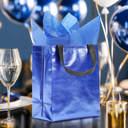 KeerxunBag 12pcs Reusable Gift Bags（Includes Tissue Paper） Gift bag with handle Birthdays Parties Holidays Weddings Medium 10x4x8in blue Gift Bags
