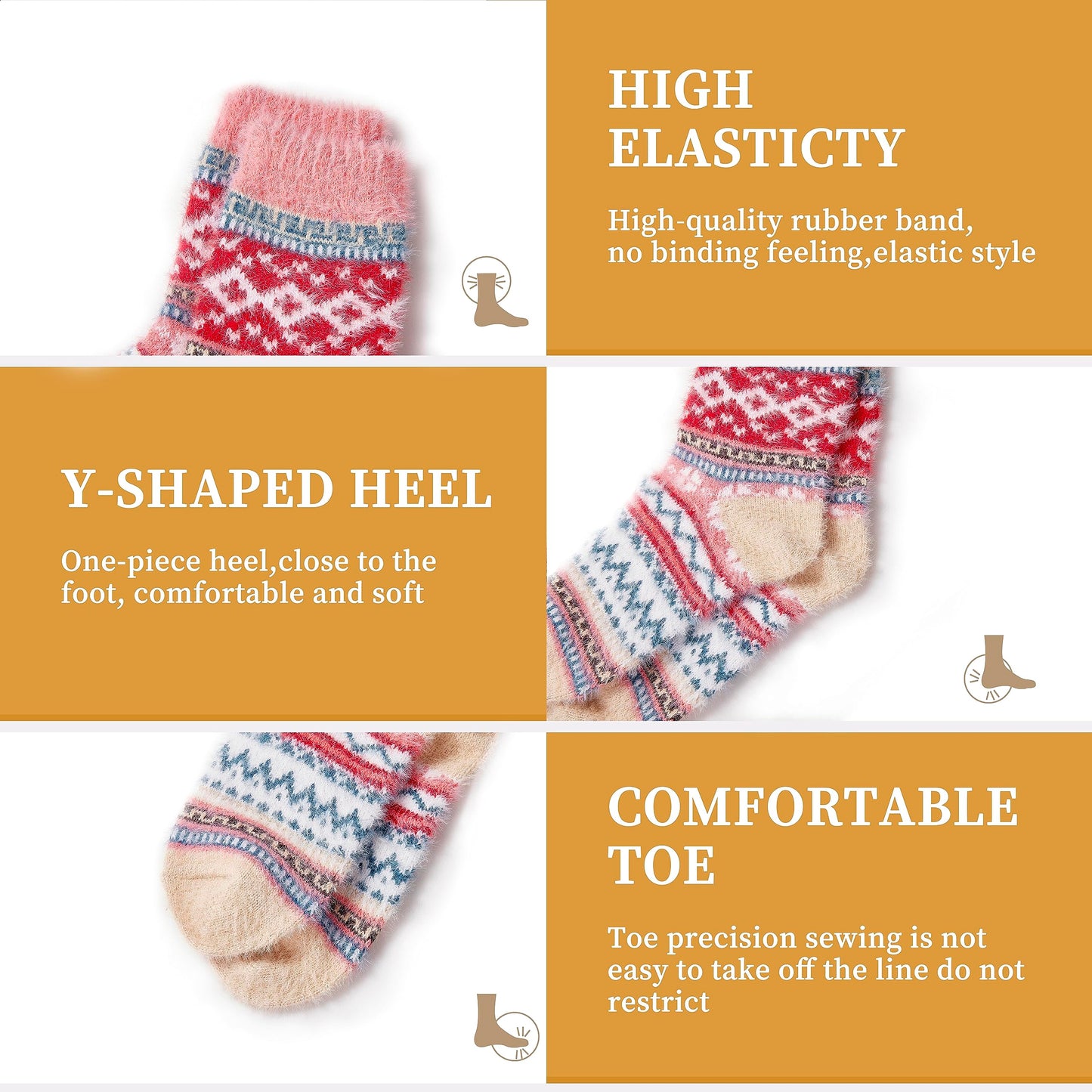 ICEIVY 5 Pair Fuzzy Cozy Socks for Women - Warm Comfy Soft Casual Home Sleep Winter Wool Socks - Gifts for Women