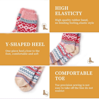 ICEIVY 5 Pair Fuzzy Cozy Socks for Women - Warm Comfy Soft Casual Home Sleep Winter Wool Socks - Gifts for Women