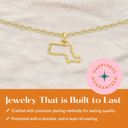 Lucky Feather State Shaped Necklace | 14k Gold-Dipped Pendant Necklace | Easter Basket Stuffer | State Love Fashion Jewelry For Women | Dainty Necklace For Women | Great Gift Idea