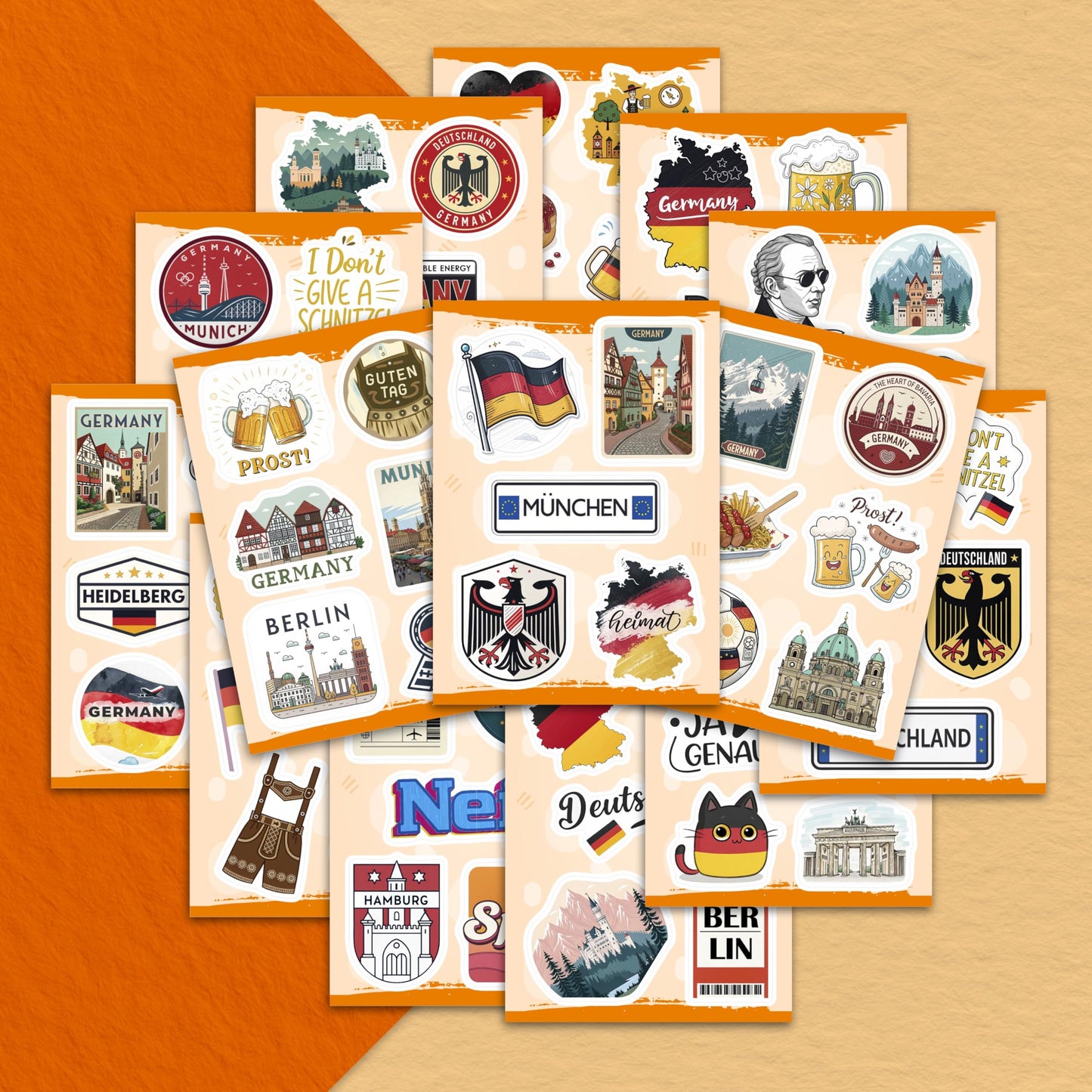 100Pcs Germany Stickers Small for Luggage, Water Bottle - Germany Party Supplies- German Stickers - Gift for Women & Men