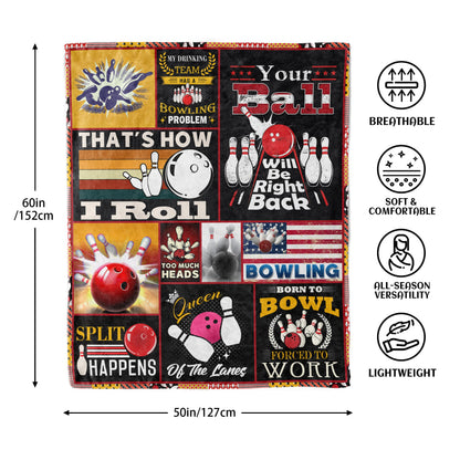Bowling Gifts, Bowling Gifts for Men, Funny Bowling Gift for Bowlers, Blankets for Bowling Lovers 60"x 50"