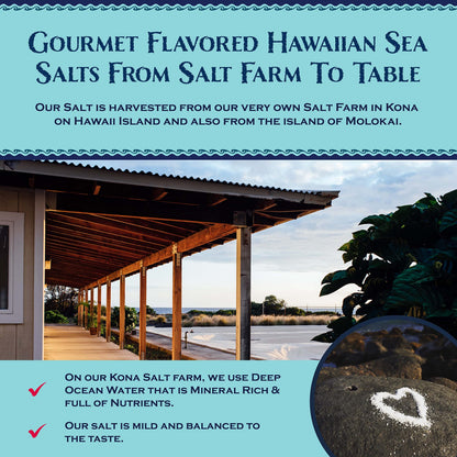 Three Tin Gift Box of Hawaiian Sea Salts, Alaea Red, Kona White and Uahi Black Salts