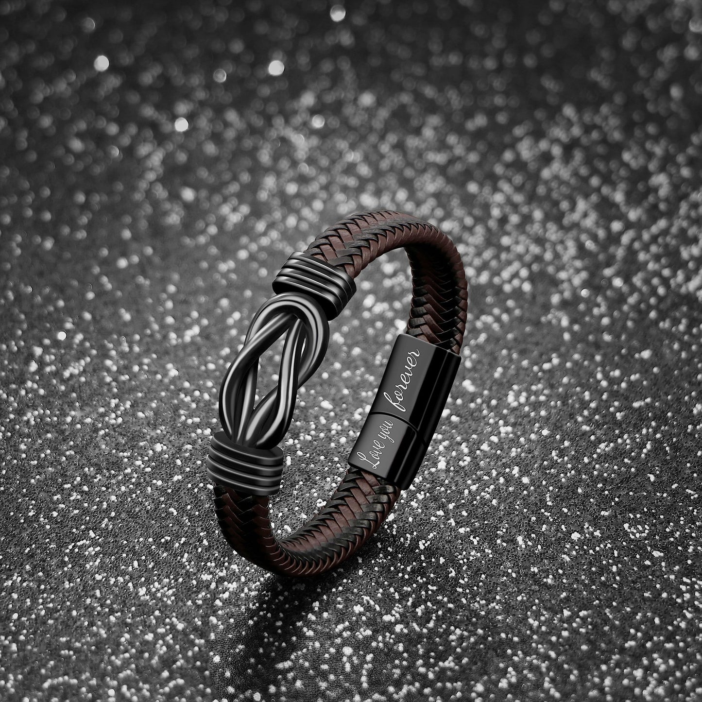 Gift for Men Infinity Bracelet for Men Dad Husband Boyfriend Son Grandson Brother Nephew Uncle Brown Braided Leather Forever Linked Together Stainless Steel Engraved with Love You Forever Jewelry 7.5|8.5|9 Inches