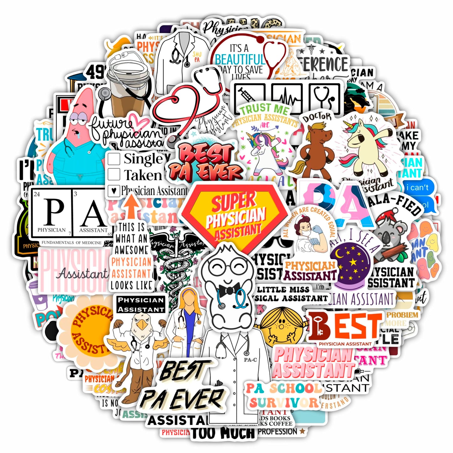 BulbaCraft 100Pcs Physician Assistant Laptop Stickers, PA Stickers, PA Week Gifts, Physician Assistant Student Presents, Gifts for Women & Men