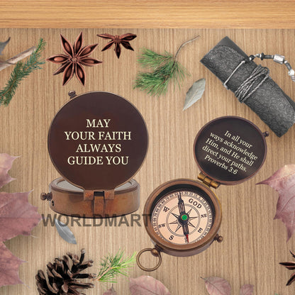 Baptism Gifts for Boys - Engraved Working Handmade Compass with Scripture - Religious, Christian, Catholic, Christening, First Communion, Confirmation Gifts for Teenage Boys and Men