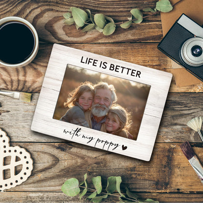 Poppy 4x6 Picture Frame, Grandkids Photo Frame, PoppyGifts for Grandpa, Gifts for Poppys Fathers Day from Grandchildren, Life Is Better with My Poppy Picture Photo Frames for Desk Decor
