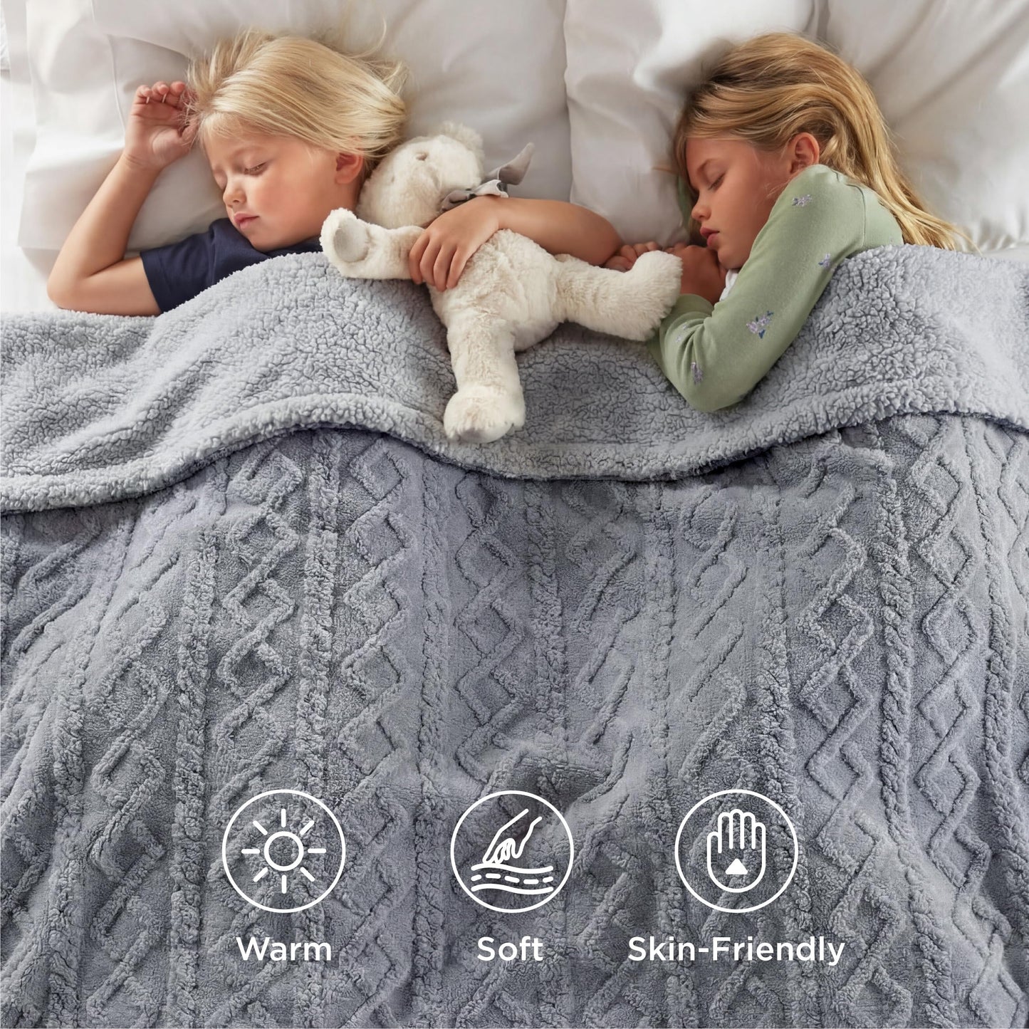 Bedsure Gentlesoft Sherpa Fleece Throw Blanket for Couch - Fluffy & Cozy Cable Jacquard Tufted Throw Gifts for Women and Decor, Thick and Warm Blankets for Winter, Grey, 50x60 Inches