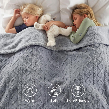 Bedsure Gentlesoft Sherpa Fleece Throw Blanket for Couch - Fluffy & Cozy Cable Jacquard Tufted Throw Gifts for Women and Decor, Thick and Warm Blankets for Winter, Grey, 50x60 Inches
