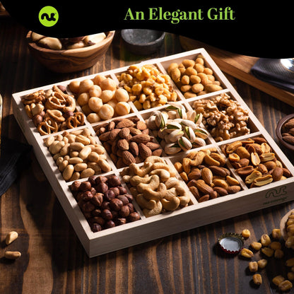NUT CRAVINGS Gourmet Collection - Sympathy Condolence, Nuts Gift Basket with Sympathy Ribbon + Greeting Card in Reusable Wooden Tray (12 Assortments) Food Platter Healthy Snack Care Package
