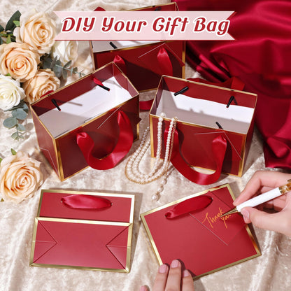 Yeaqee 50 Pcs Mini Metallic Paper Gift Bags with Handle 4.75x2.25x4'' Small Gift Bag DIY Tag Thank You Party Favor for Graduation Father's Day Wedding Baby Shower Birthday Jewelry (Burgundy Red,Gold)