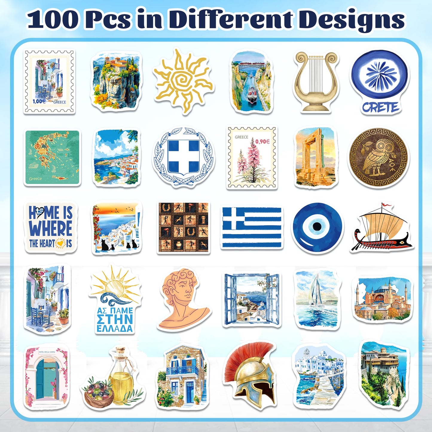 YTSQLER 200 PCS Greece Stickers, Greece Travel Souvenirs Stickers for Laptop Water Bottle Luggage, Ancient Athens Greek Decor Decals for Adults Teens Women Men