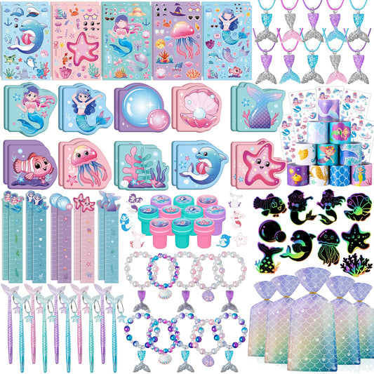 DMIGHT 110Pcs Mermaid Party Favors Including Stampers, Notebooks, Mermaid Party Decorations