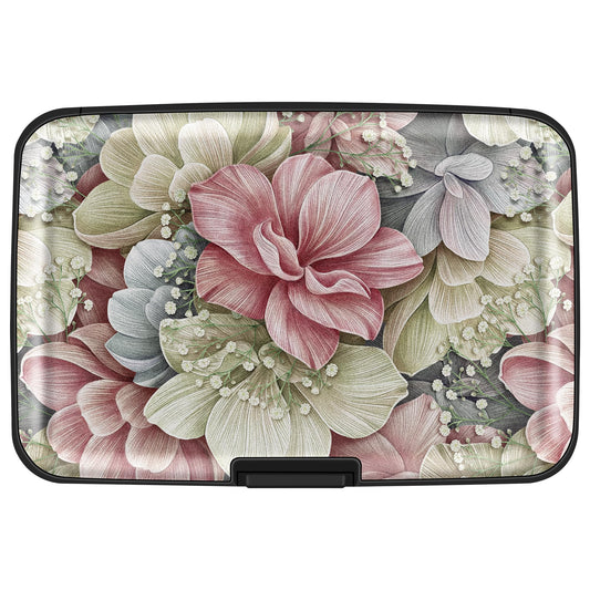 Mayski Credit Card Holder for Women, RFID Blocking, Happy Flower Aluminum Alloy Hard Case, Small Mini Business Metal Wallet for Men