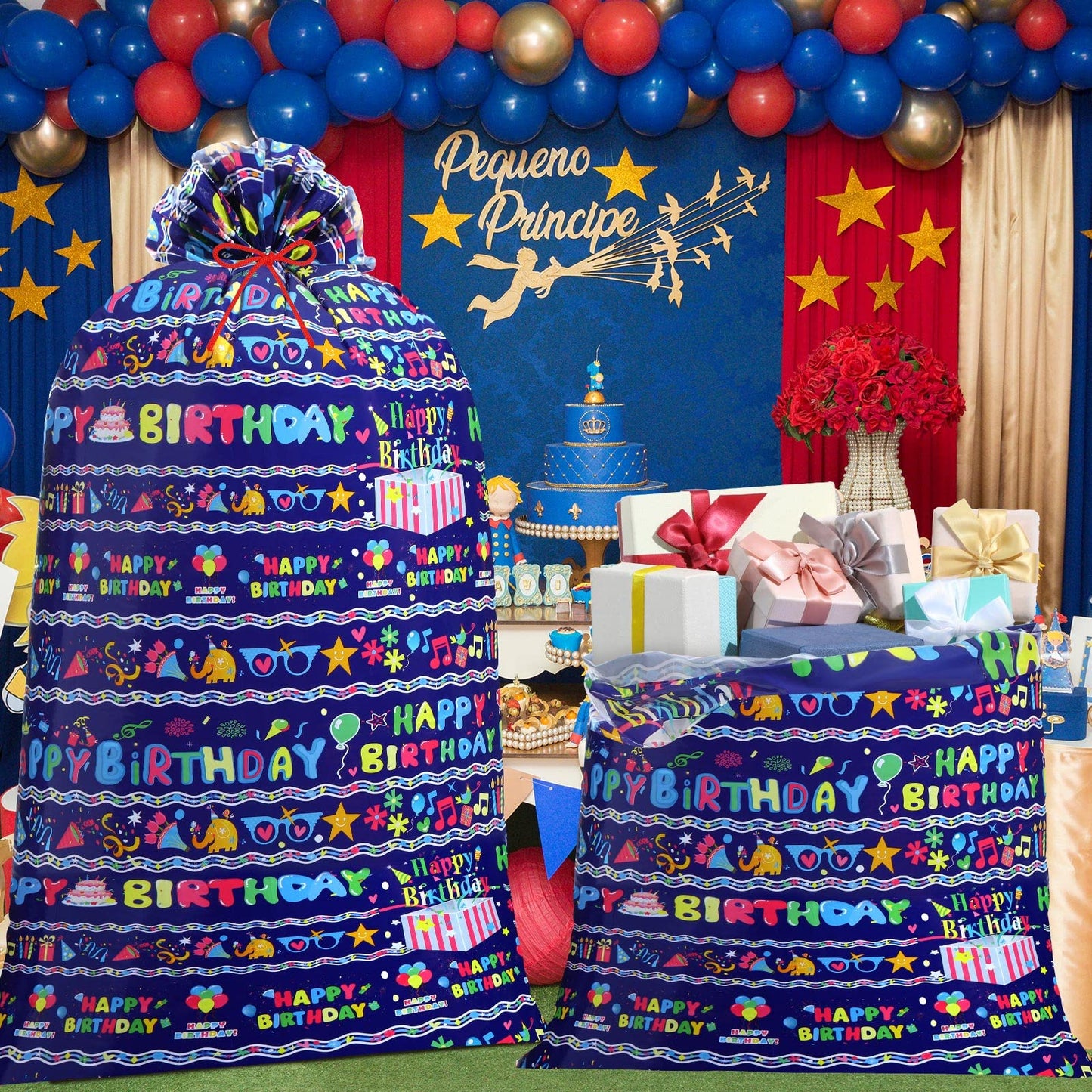Teling 2 Pcs 80 x 60 in Jumbo Birthdays Gift Bags for Giant Present Extra Large Plastic Oversized Bike Birthdays Wrapping Bag for Baby Shower Party Favors(Blue)