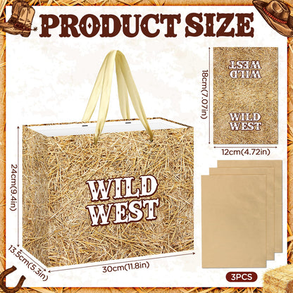 Fake Hay Bales Wild West Gift Bag with Card & Tan Wrapping Papers,Straw Yeehaw Happy Trails Western Gift Bag for Rodeo,Cowgirl Cowboy Birthday,Western-themed Wedding,Country Farm Party Goodie TreatBag