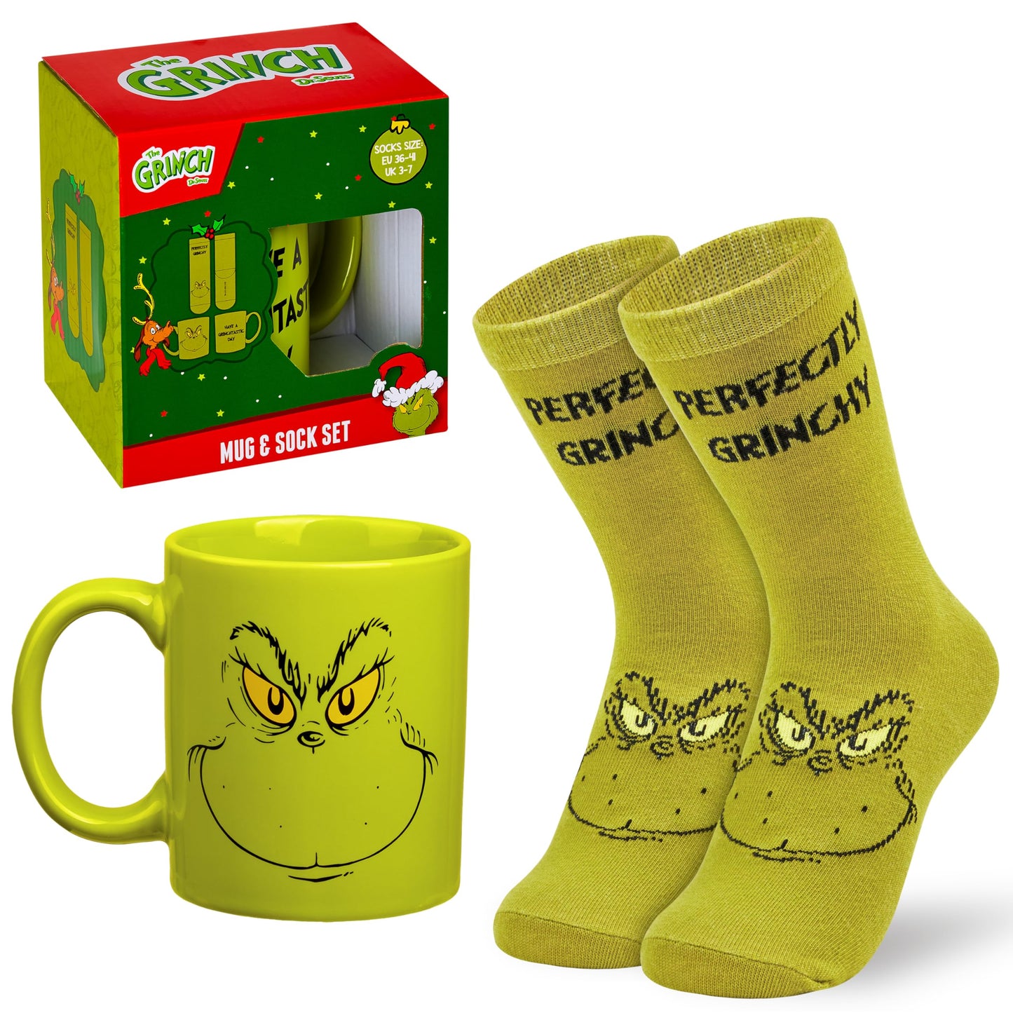 The Grinch Mug and Socks Gift Set for Women Men Teenagers Ceramic Cup for Coffee Tea Novelty Holiday Christmas Gifts Secret Santa