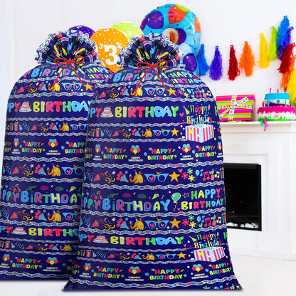 Leinuosen 2 Pcs 70 Inches Jumbo Gift Bag for Baby Shower Extra Large Oversized Plastic Gift Bags with Ropes for Birthday Party Baby Shower Favors(Purple Birthday)