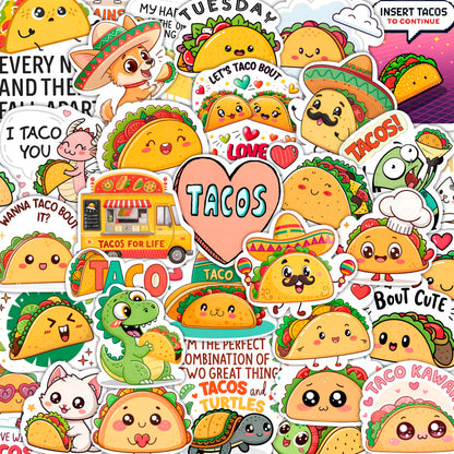 100Pcs Taco Stickers - Taco Party Supplies, Decorations - Food Stickers - Gift for Women & Men