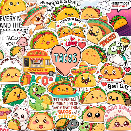 100Pcs Taco Stickers - Taco Party Supplies, Decorations - Food Stickers - Gift for Women & Men