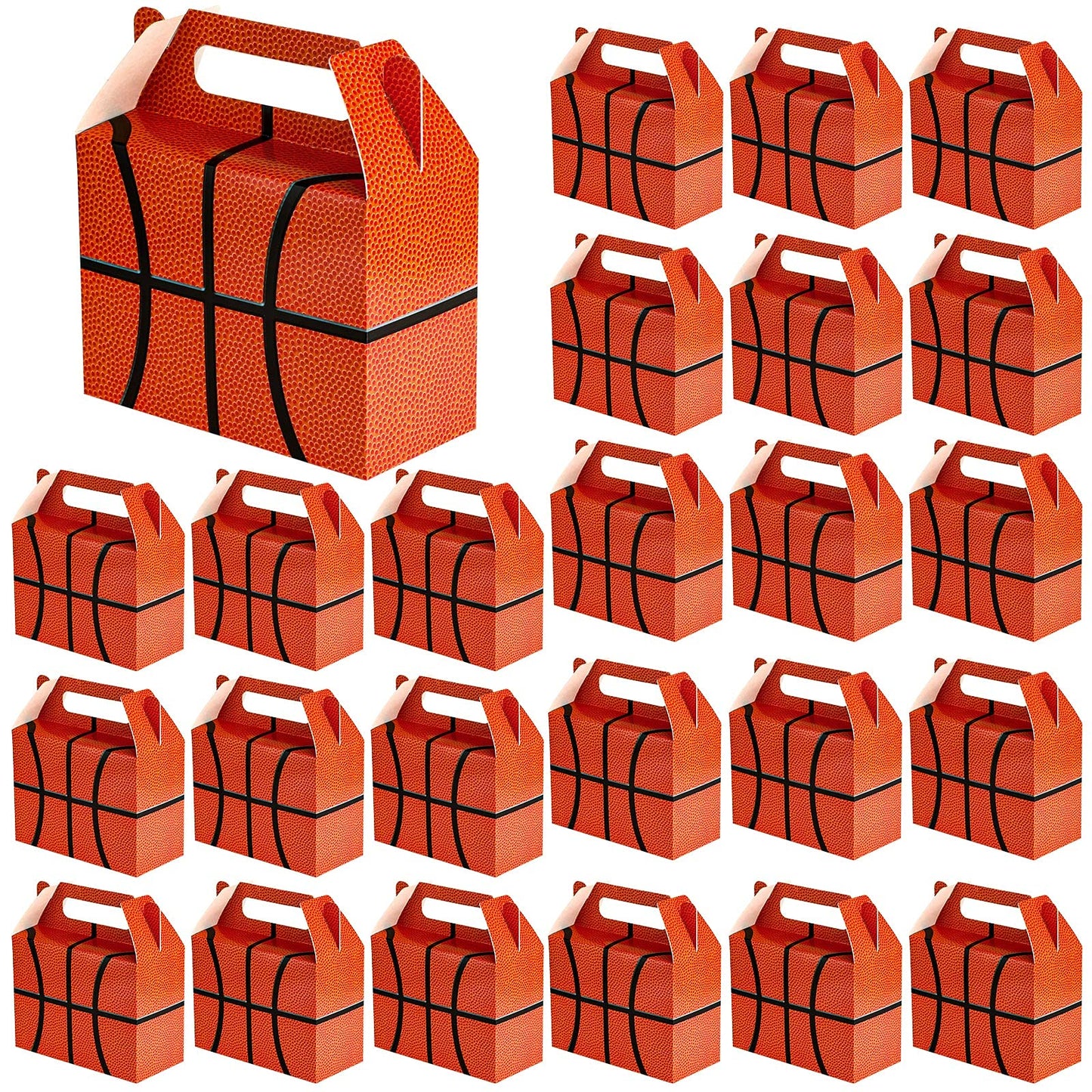 Chinco 12 Pieces Basketball Goody Box Party Favor Bags Sports Gift Candy Goodie Bags Basketball Party Favors Treat Boxes with Handles Gift Supplies Decorations for Baby Shower Adult Birthday