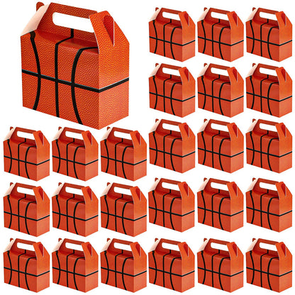 Chinco 12 Pieces Basketball Goody Box Party Favor Bags Sports Gift Candy Goodie Bags Basketball Party Favors Treat Boxes with Handles Gift Supplies Decorations for Baby Shower Adult Birthday