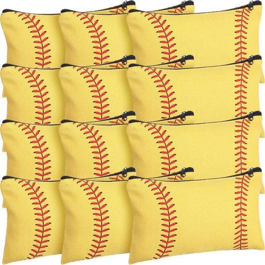 Eccliy 20 Pcs Softball Makeup Bags Bulk Team Gifts Softball Cosmetic Bag Accessories for Women Toiletry Zipper Pouch Travel Canvas Gifts Stuff for Team Players Party