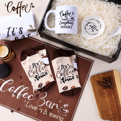 Coffee Lover Gifts, Coffee Gift Basket Set Includes Mug Spoon and Spoon Rest Towel Scented Candles Drying Mat Socks Birthday Christmas Gift Ideas for Women Men