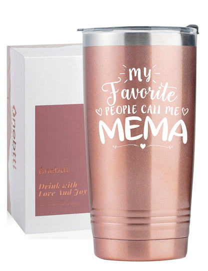 Mema Gifts for Grandma, Insulated Stainless Steel Wine Tumbler with Lid, For Nana, Gigi, Granny, Grammy, Birthday, Mother’s Day, Christmas gifts, Rose Gold, (20 oz) Call me Mema