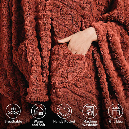 Wearable Blanket Poncho Cape Wrap for Adult, Cozy Sherpa Fleece Pocketed Shawl TV Throw Blankets for Office and Lounge(Caramel,58'' x 64'')