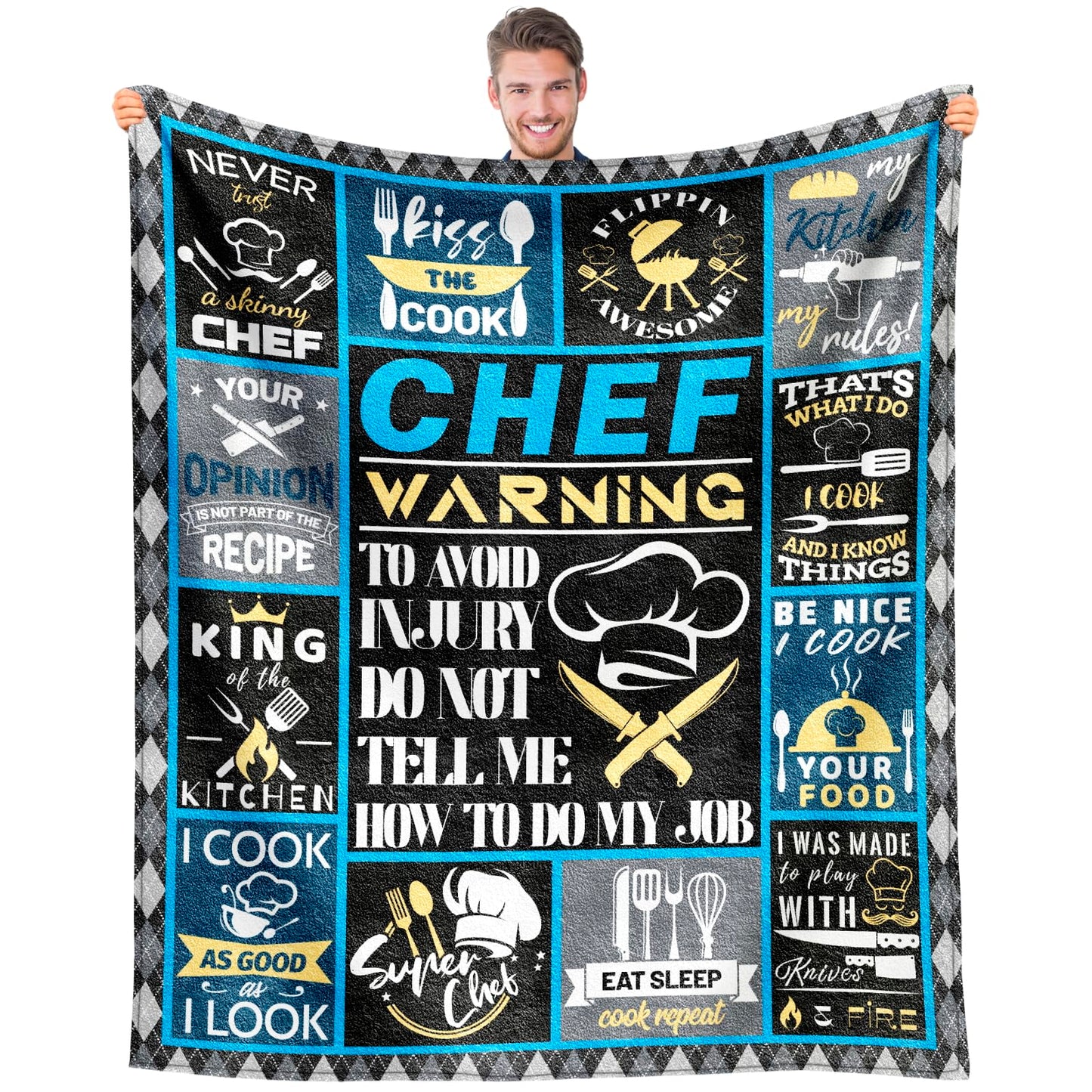 Chef Gifts for Men Blanket 60"x50", Cooking Gifts for Men, Gift for Chefs Man, Gift for Cooking Lovers, Presents for Mens Cooks, Gifts for People Who Like to Cook