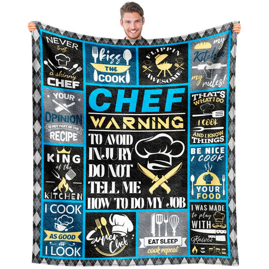 Chef Gifts for Men Blanket 60"x50", Cooking Gifts for Men, Gift for Chefs Man, Gift for Cooking Lovers, Presents for Mens Cooks, Gifts for People Who Like to Cook