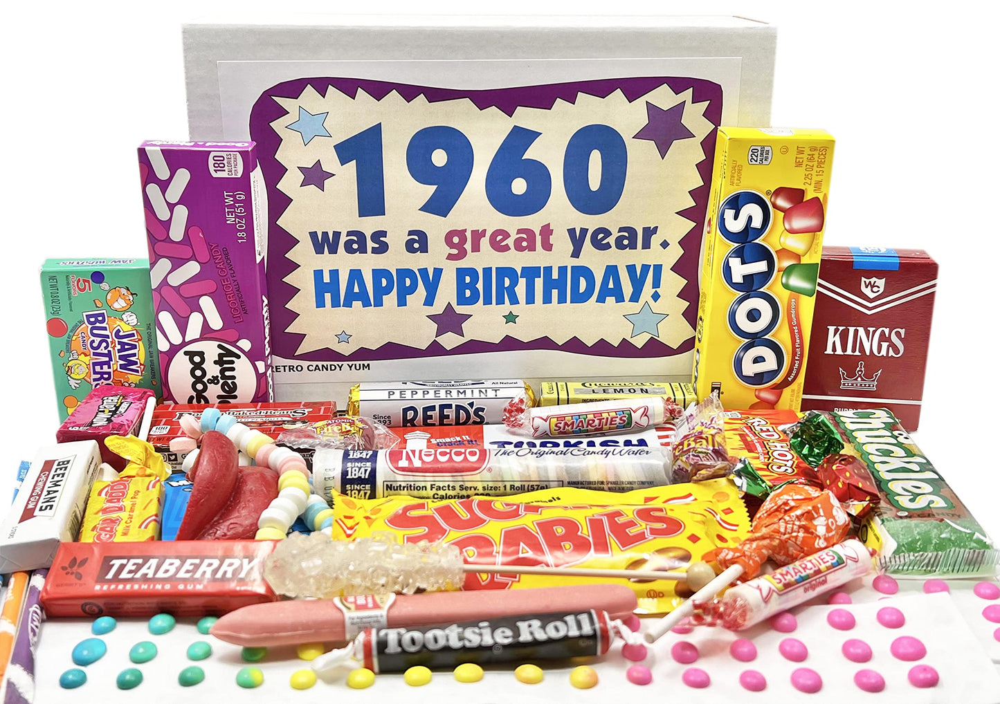 RETRO CANDY YUM ~ 1960 66th Birthday Gift Box Nostalgic Candy Mix from Childhood for 66 Year Old Man or Woman Born 1960 Jr