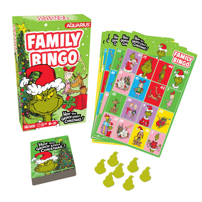 Aquarius Grinch Family Bingo Game - Officially Licensed Christmas Party Game Ages 8+, 2-18 Players - for Kids, Teens, Adults, and Families