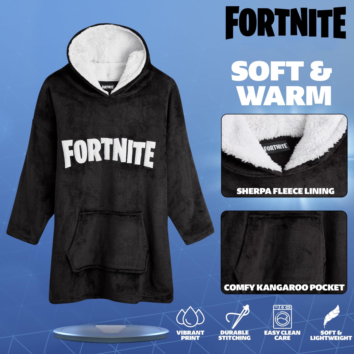 Fortnite Blanket Hoodie Gifts for Boys Teens, Oversized Fleece Pullover with Sherpa-Lined Hood, Wearable Blanket for Gamers