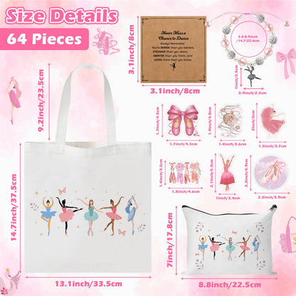 Y1tvei Cute Ballerina Canvas Bags Kit- Ballet Dancing Girl Recital Gifts with Tote bag Makeup Pouch Stickers Bracelet Card