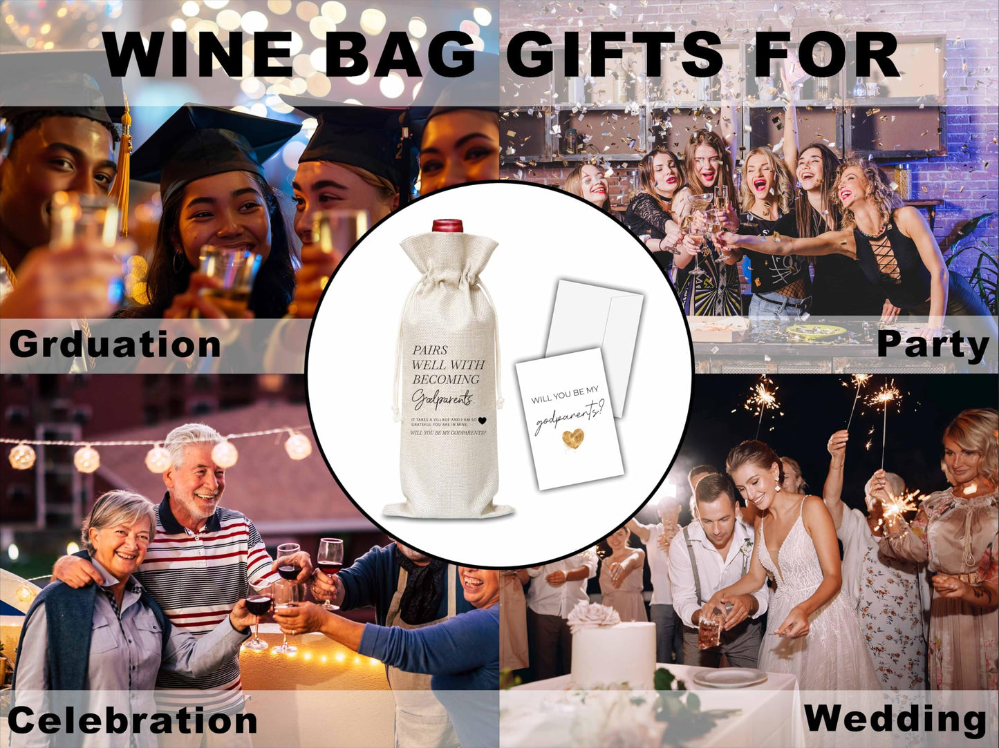 OICPYD Godparents Proposal Gifts, Godparents Wine Bag, Will You Be My Godparents Gifts, God Parents's Proposal Gifts, Baptism Decorations, 1 Pc Wine Bag With Greeting Card (G23)