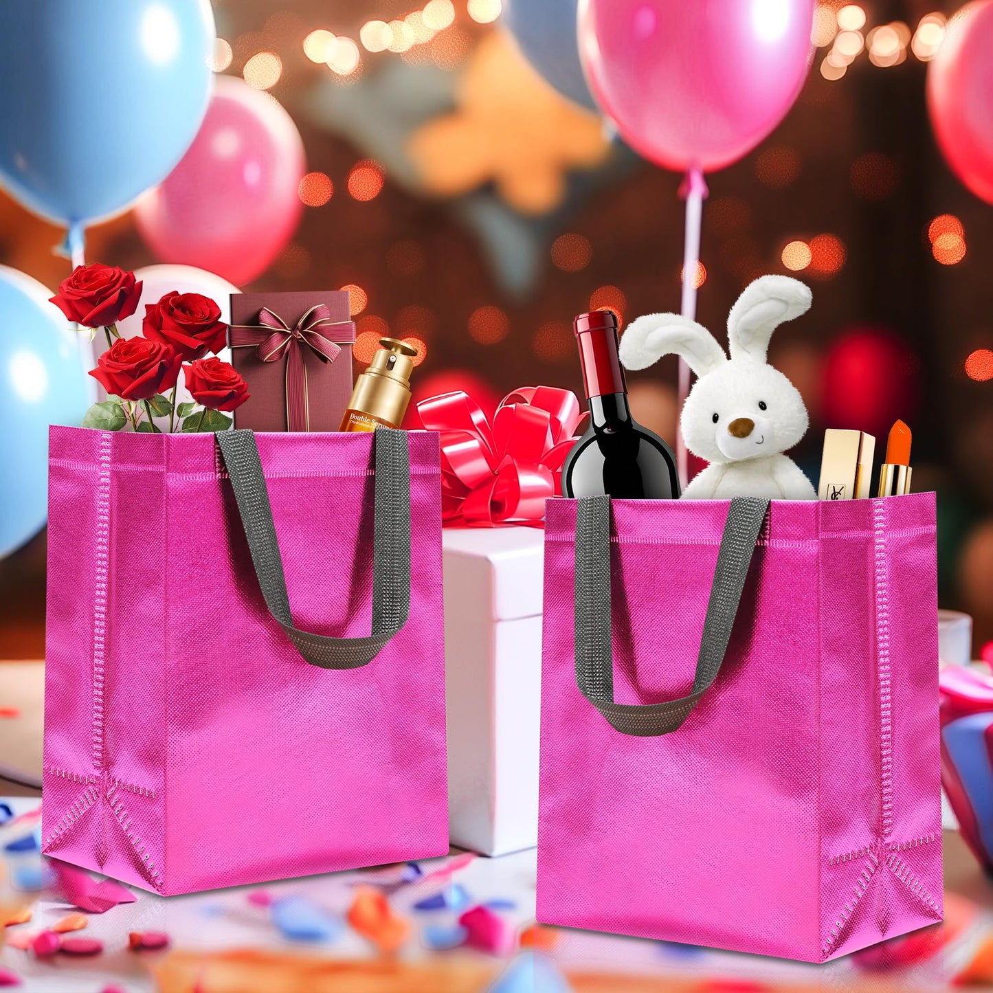 KeerxunBag 12pcs Reusable Gift Bags（Includes Tissue Paper） Gift bag with handle Birthdays Parties Holidays Weddings Medium 10x4x8in pink Gift Bags
