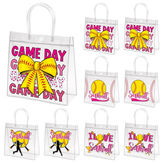 H1vojoxo Softball Goodie Gift Bags - 24PCS Softball Clear PVC Gift Bags for Team Girls with Handle Reusable Sport Party Favors Team Birthday Gifts Bag Treat Snack Bag for Girls End of Season Gifts Bag