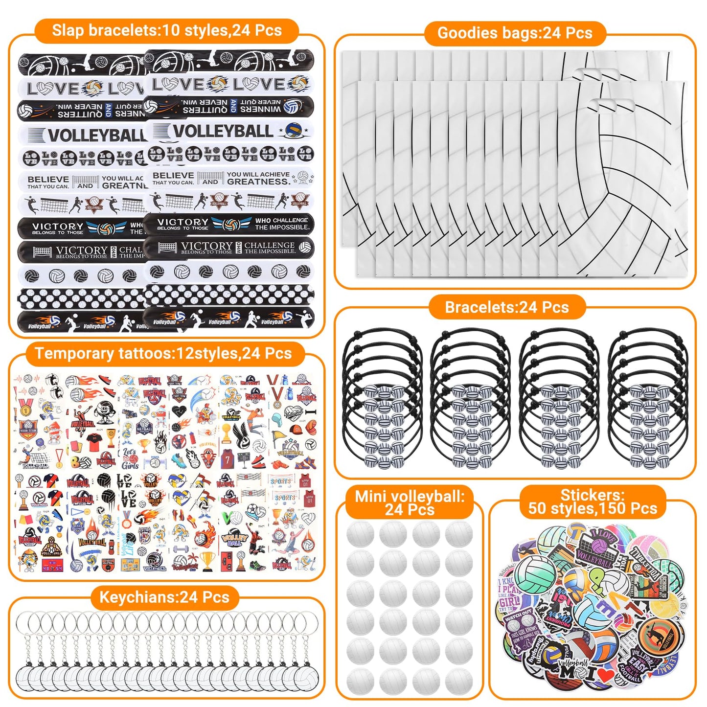 Kolewo4ever 295 Pieces Volleyball Party Favors Supplies Set Bulk Volleyball Goodie Bag Fillers for Sport Party Gifts Bags (Volleyball)
