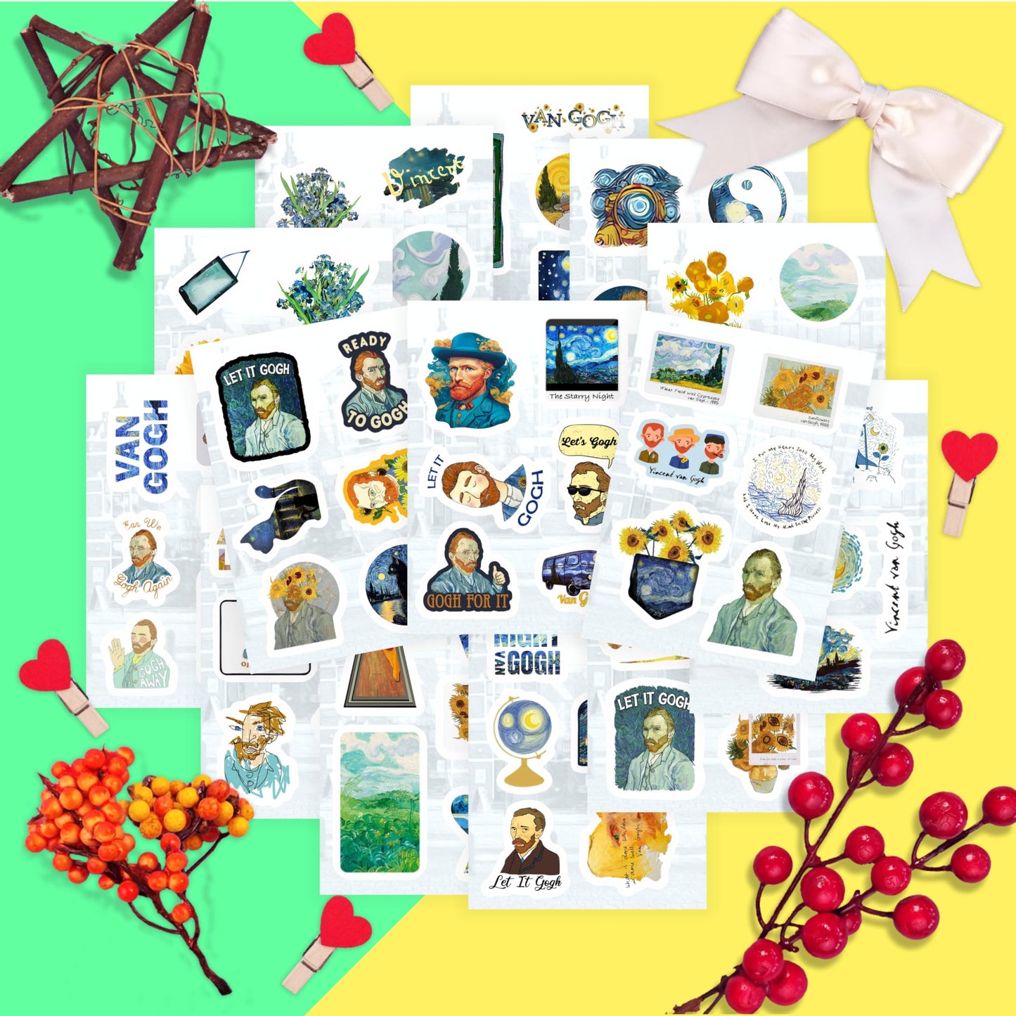 BulbaCraft 100Pcs Van Gogh Stickers for Water Bottle and Laptop - Van Gogh Party Supplies & Decorations, Waterproof Vinyl Decals, Art and Museum Stickers, Gifts for Women & Men