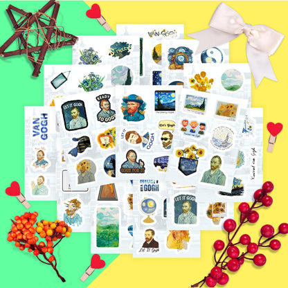BulbaCraft 100Pcs Van Gogh Stickers for Water Bottle and Laptop - Van Gogh Party Supplies & Decorations, Waterproof Vinyl Decals, Art and Museum Stickers, Gifts for Women & Men
