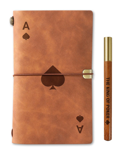 InnoBeta Poker Gifts for Men Women, Journal Pen Set for Poker Players on Birthday, Christmas, Unique Notebook, Sketchbook, Travel Diary, Lined Planner, 7.8x5 Inches, Brown